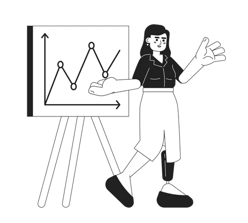 Prosthesis leg woman with presentation whiteboard  Illustration