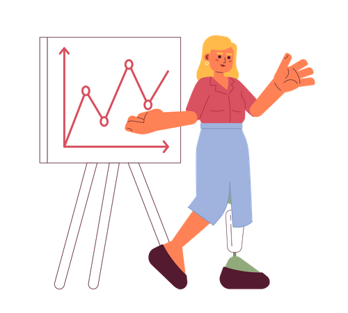 Prosthesis leg woman with presentation whiteboard  Illustration