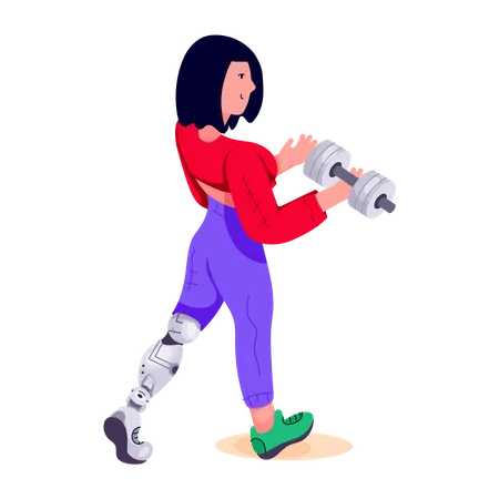 Prosthetic Girl lifting dumbell  Illustration