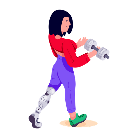 Prosthetic Girl lifting dumbell  Illustration