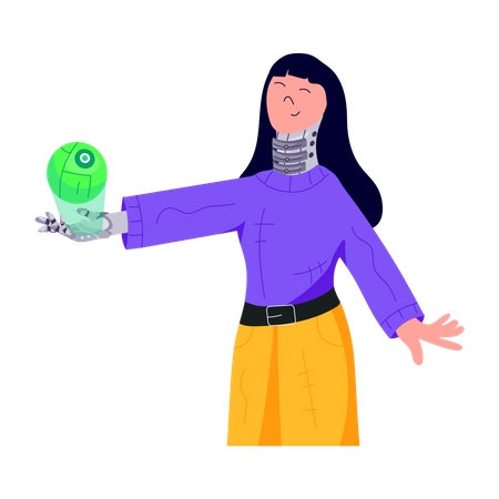 Prosthetic Girl with prosthesis arm  Illustration