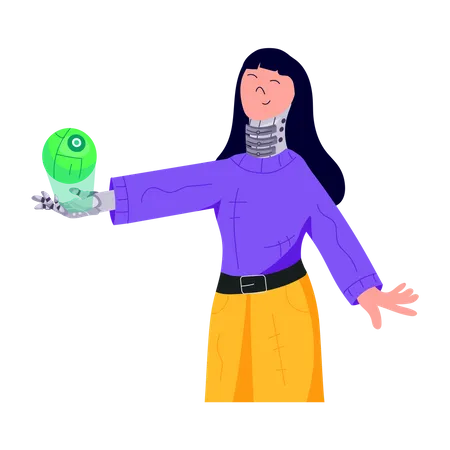 Prosthetic Girl with prosthesis arm  Illustration