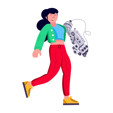 Prosthetic Girl with robot arm  Illustration
