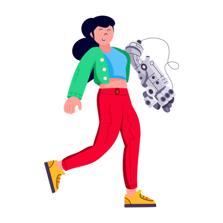 Prosthetic Girl with robot arm  Illustration