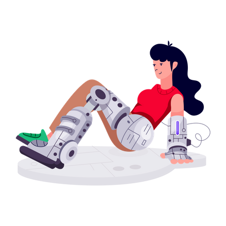 Prosthetic Girl with robot leg  Illustration