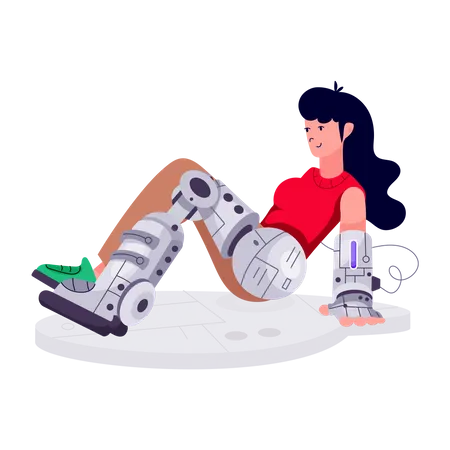 Prosthetic Girl with robot leg  Illustration