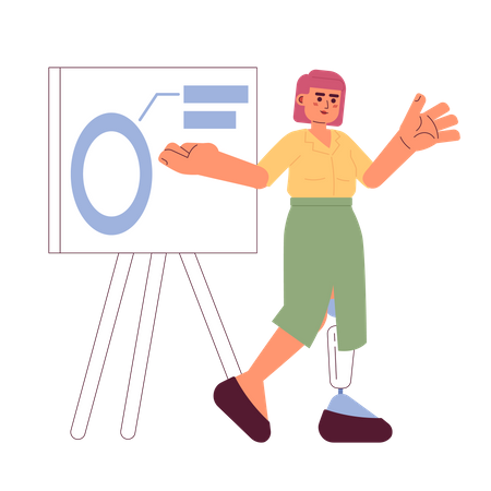 Prosthetic leg woman presenting diagram whiteboard  Illustration