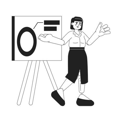 Prosthetic leg woman presenting diagram whiteboard  Illustration