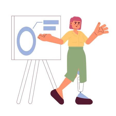 Prosthetic leg woman presenting diagram whiteboard  Illustration