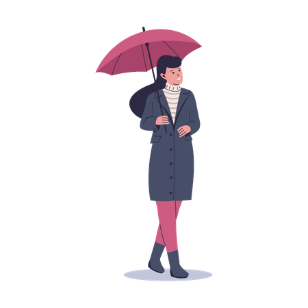 Mulheres de proteção contra chuva com guarda-chuva  Ilustração