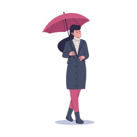 Mulheres de proteção contra chuva com guarda-chuva  Ilustração