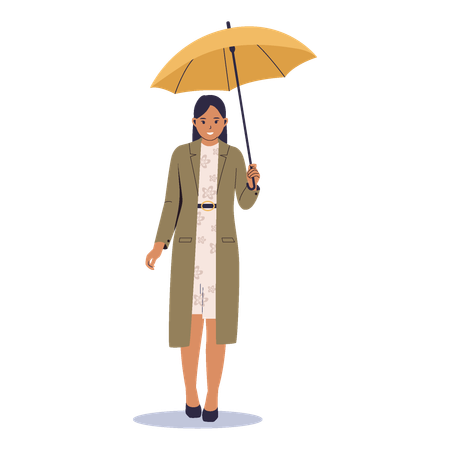 Mulheres de proteção contra chuva com guarda-chuva  Ilustração