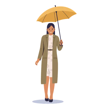 Mulheres de proteção contra chuva com guarda-chuva  Ilustração