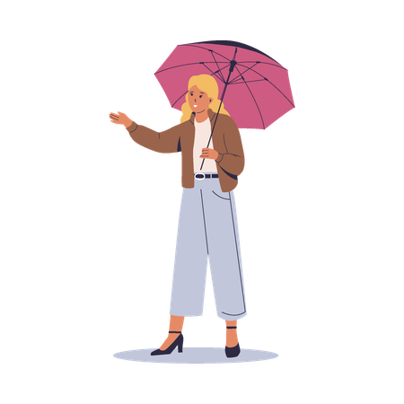 Mulheres de proteção contra chuva com guarda-chuva  Ilustração