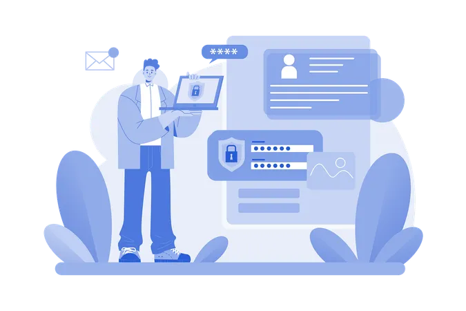 Homem ganhando proteção de acesso de login  Ilustração