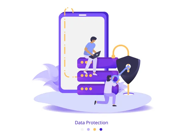 Proteccion De Datos Se Puede Utilizar Para La Incorporacion De Aplicaciones Moviles Paginas De Destino Web Pancartas Y Carteles Ilustracion Vectorial Ilustración