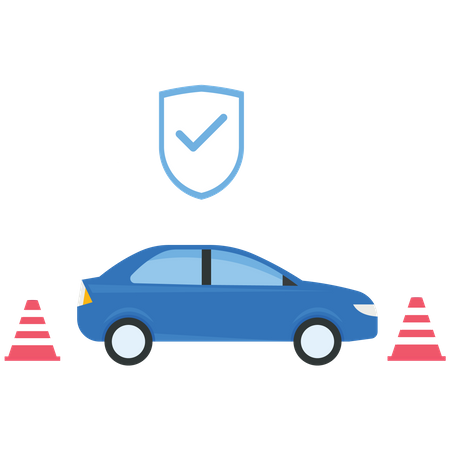 Protección de escudo de coche y cono de tráfico para seguros de coche.  Ilustración