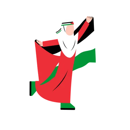 Hijab Woman Holding Palestine Flag イラスト