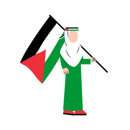 Hijab Woman Holding Palestine Flag Illustration