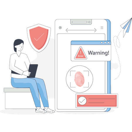 セキュリティ設定やアプリの権限など、スマートフォン上の個人データを保護する  イラスト