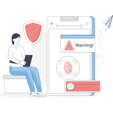 セキュリティ設定やアプリの権限など、スマートフォン上の個人データを保護する  イラスト