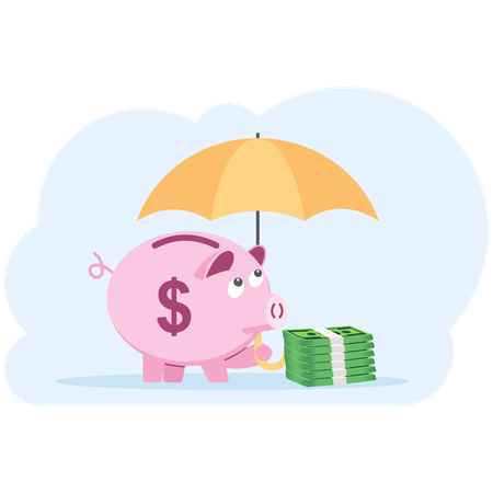 Protecting piggy bank and money  Illustration