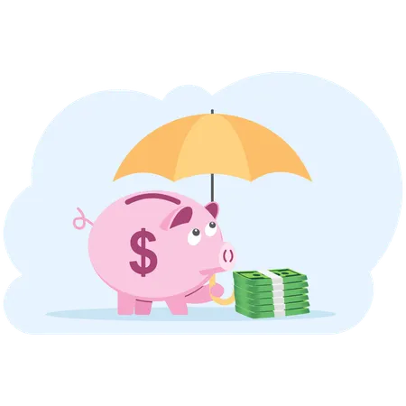 Protecting piggy bank and money  Illustration