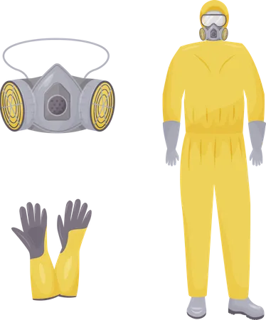 Protective suit, respirator and gloves Illustration