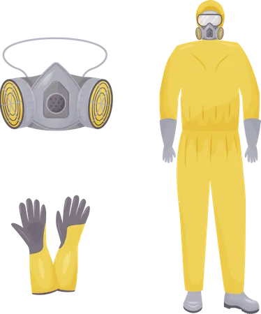 Protective suit, respirator and gloves  Illustration