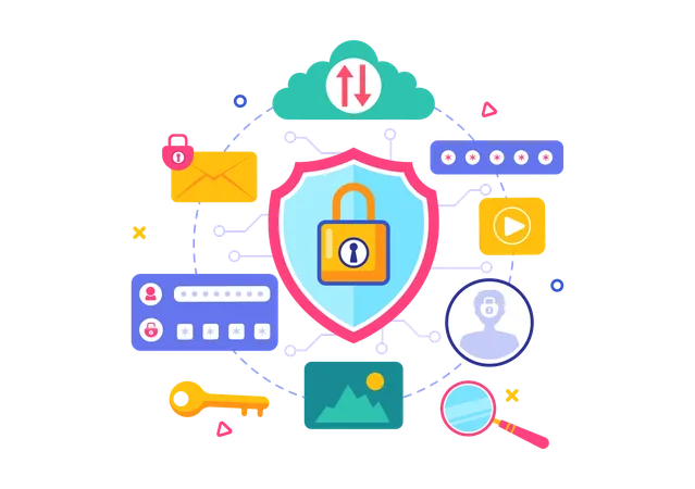 Protección de datos contra ataques cibernéticos  Ilustración