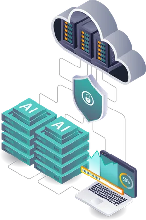 Protección de los puntos finales de los servidores en la nube con tecnología de inteligencia artificial  Ilustración