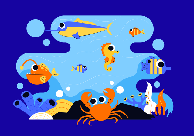 Proteja os animais oceânicos e a vida marinha  Ilustração