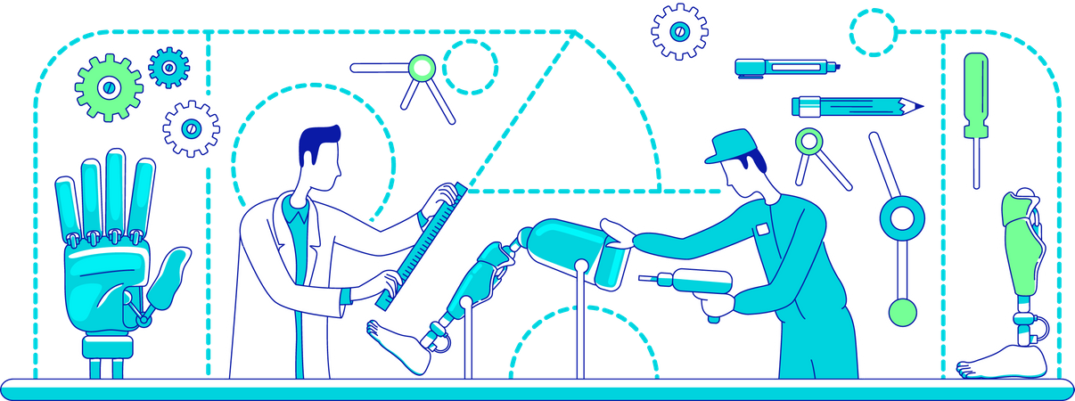 Próteses médicas criando partes artificiais do corpo  Ilustração