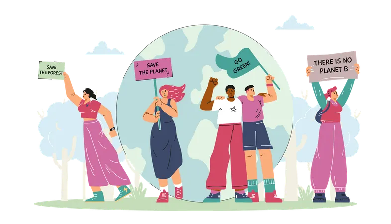 Protesta ambiental "Salvemos nuestro planeta"  Ilustración