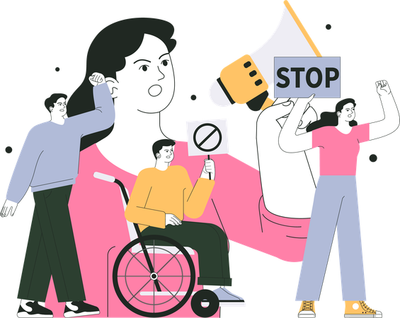 Protesta de personas discapacitadas  Ilustración