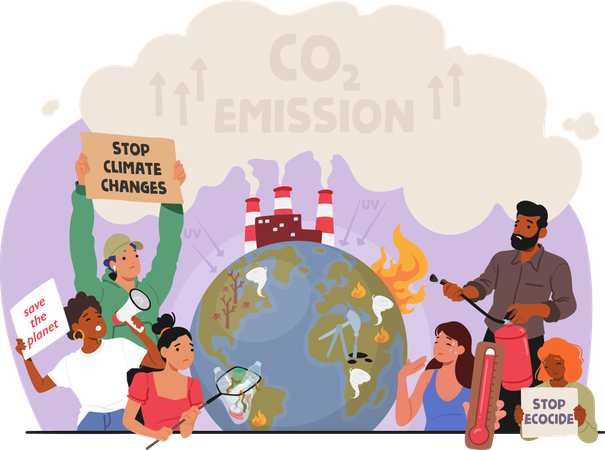 Protesting Against Climate Change Due To Burning Fossil Fuels And Deforestation  Illustration