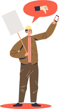 Protesting man holding placard  Illustration