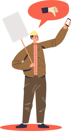 Protesting man holding placard  Illustration