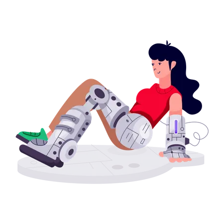 Fille prothétique avec jambe de robot  Illustration