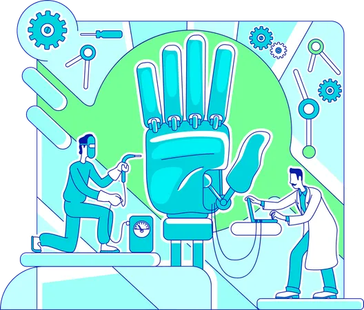 Travailleurs de laboratoire de prothèses fabriquant la main  Illustration