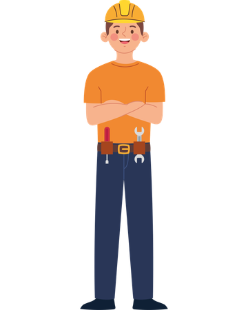 Proud Construction Worker Celebrating Labor Day with Tools  Illustration