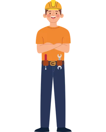 Proud Construction Worker Celebrating Labor Day with Tools  Illustration