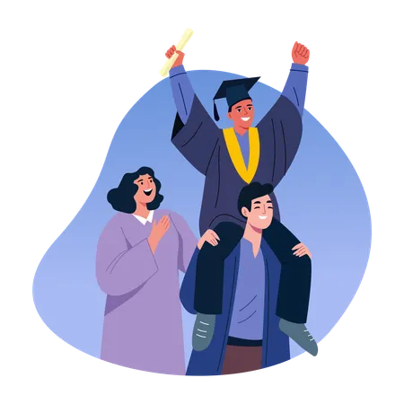 Proud family with student  Illustration