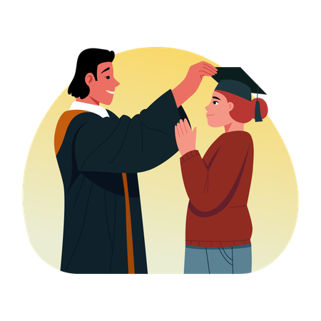 Proud father with graduated woman  Illustration