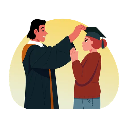 Proud father with graduated woman  Illustration