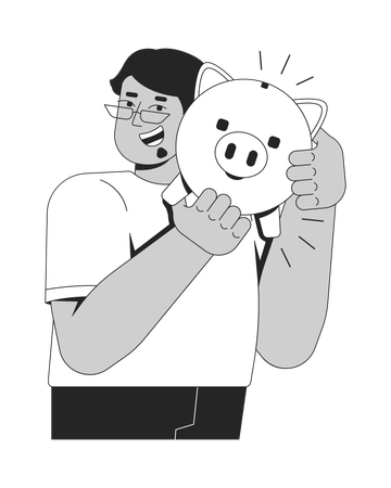 Proud money saver shaking piggy bank  Illustration