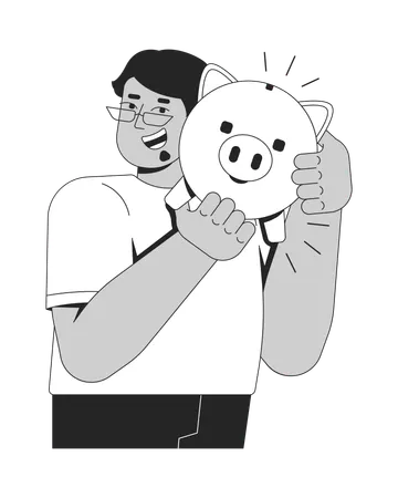 Proud money saver shaking piggy bank  Illustration