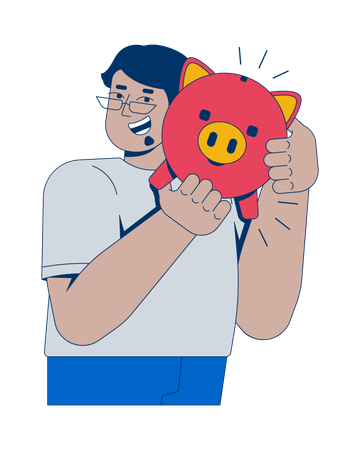 Proud money saver shaking piggy bank  Illustration