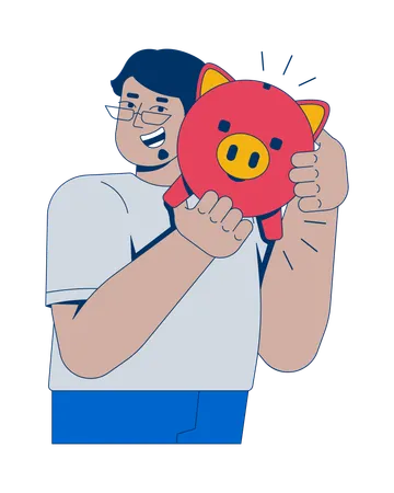 Proud money saver shaking piggy bank  Illustration