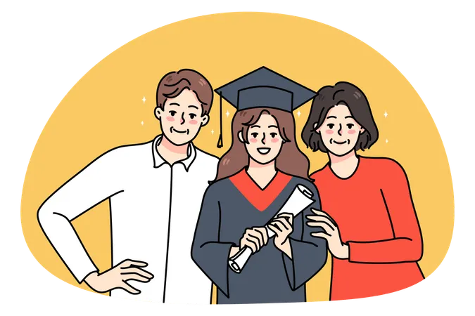 Proud mother and father with girl child graduate from Collage  Illustration